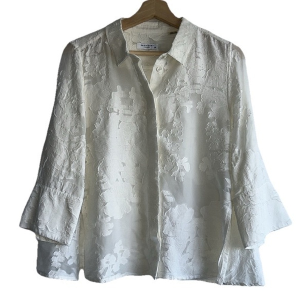 Equipment White Floral Sheer Soft Button Down Silk Cotton Blend Blouse Sz. L